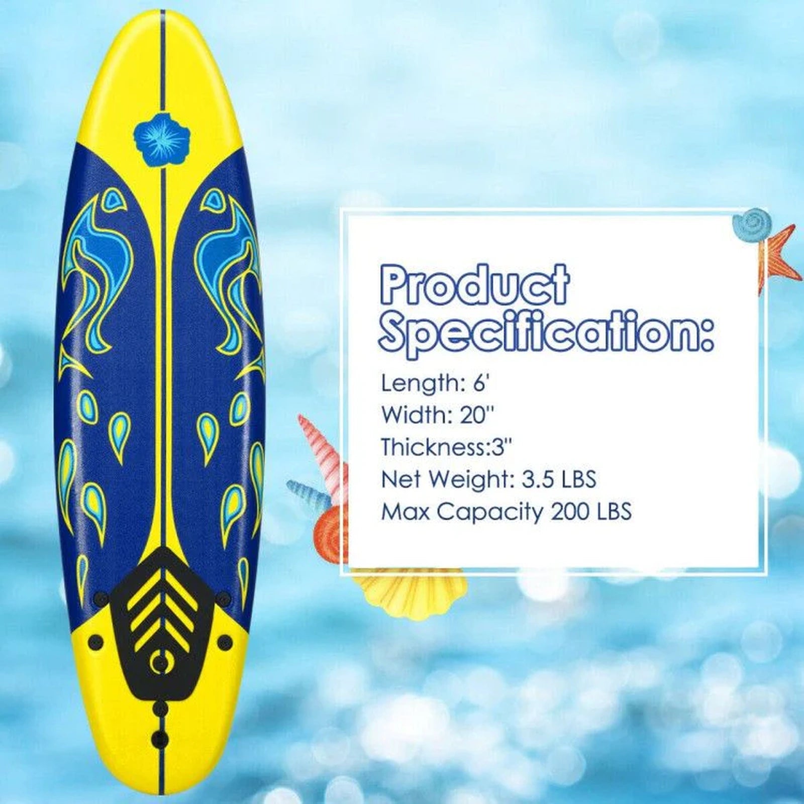Doba 6 Feet Surfboard with 3 Detachable Fins