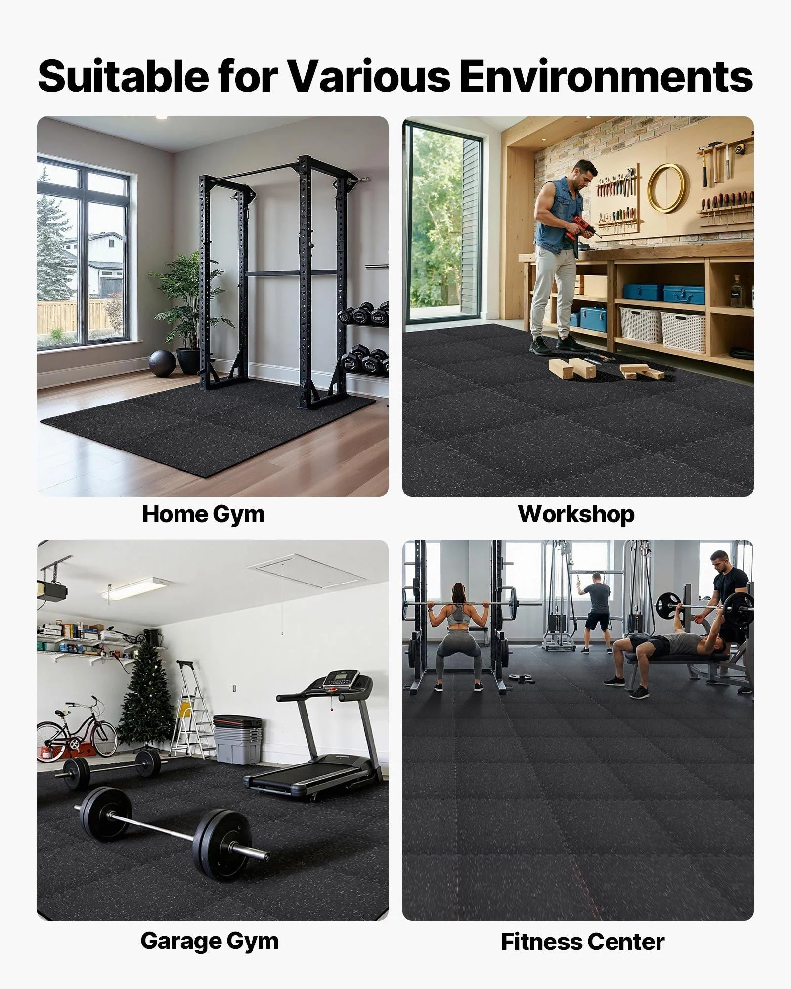 Doba Puzzle Exercise Mat, 12 PCS Fitness Equipment Mats, 24 x 24 x 0.4 in, High-Density EVA Foam Mats Set, Interlocking Rubber Soft Tiles, Protective Floor Padding with White Dots for Home Gym Office