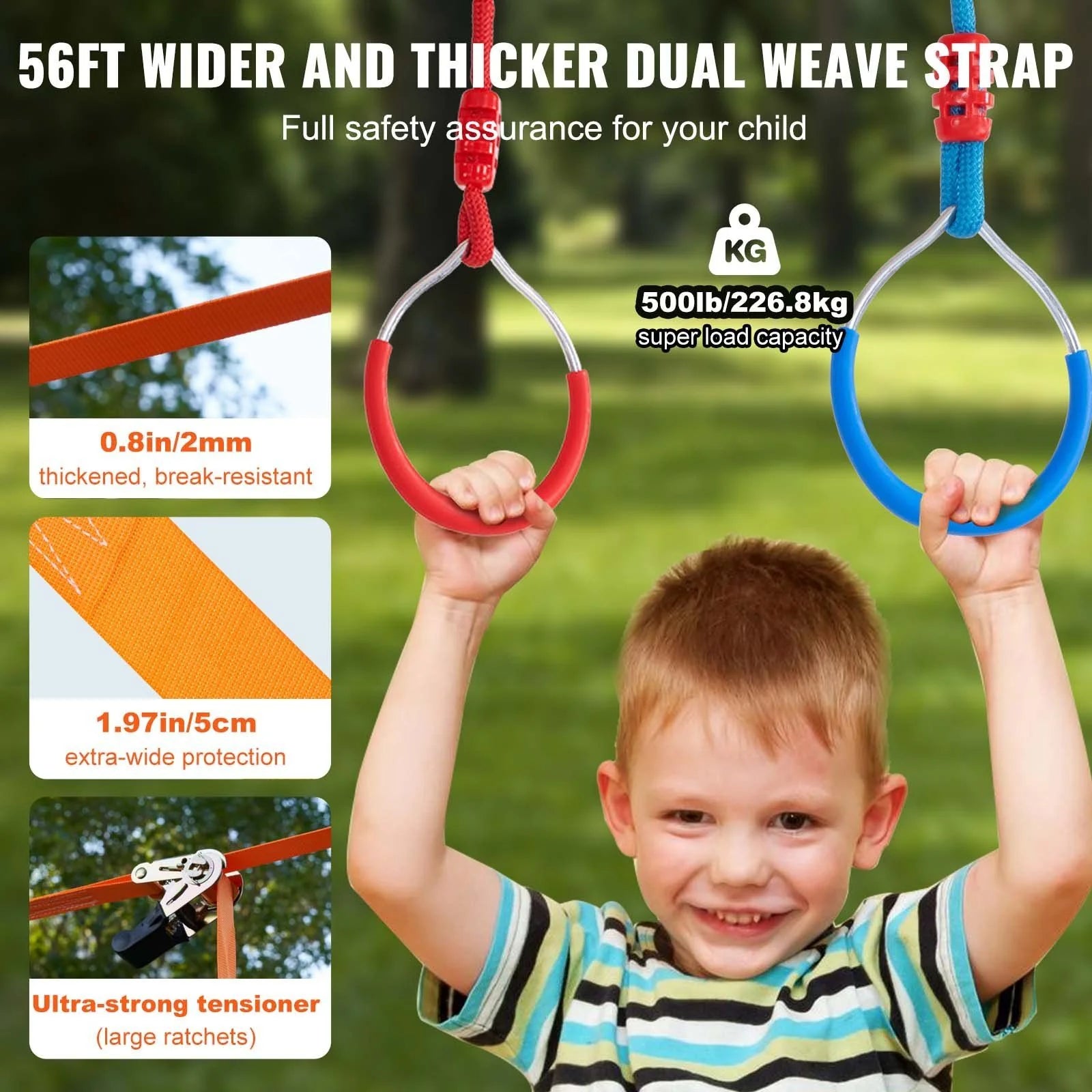Doba Ninja Warrior Obstacle Course for Kids, 2 x 56 ft Weatherproof Slacklines, 500lbs Weight Capacity Monkey Line, Outdoor Playset Equipment, Backyard Toys Training Equipment Set with 12 Obstacles