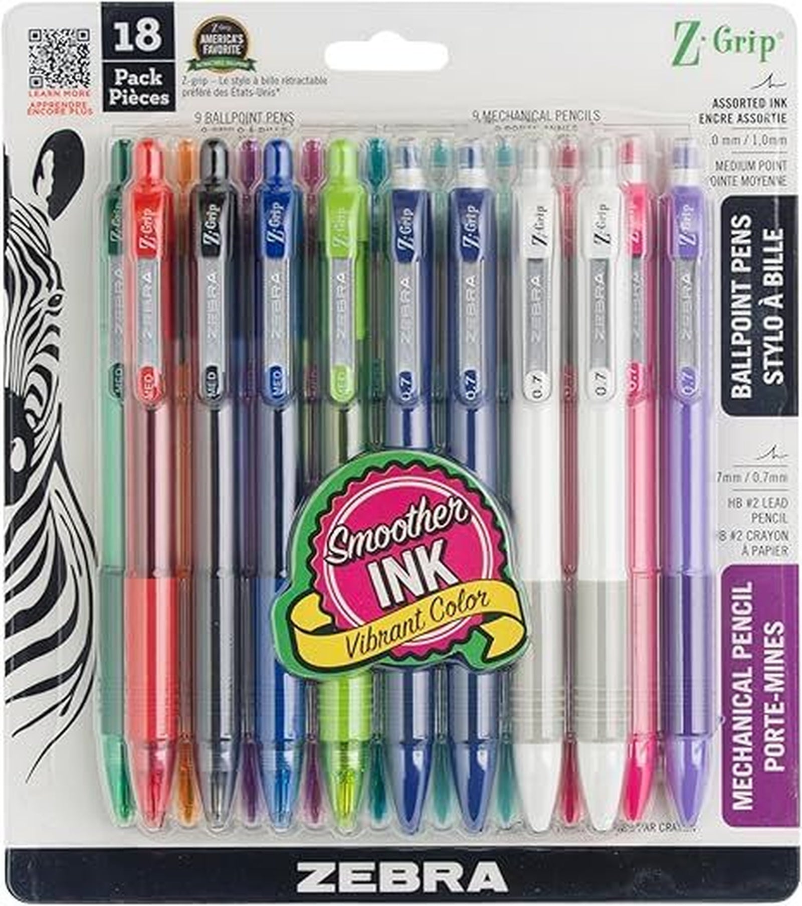 Doba Z-Grip Retractable Ballpoint Pen and Mechanical Pencil Set, Medium Point, #2 HB Lead Pencils, Assorted Ink Colors, School Supplies, Teacher Supplies, and Office Supplies, 18-Pack (23618) Pen Pencil Black A