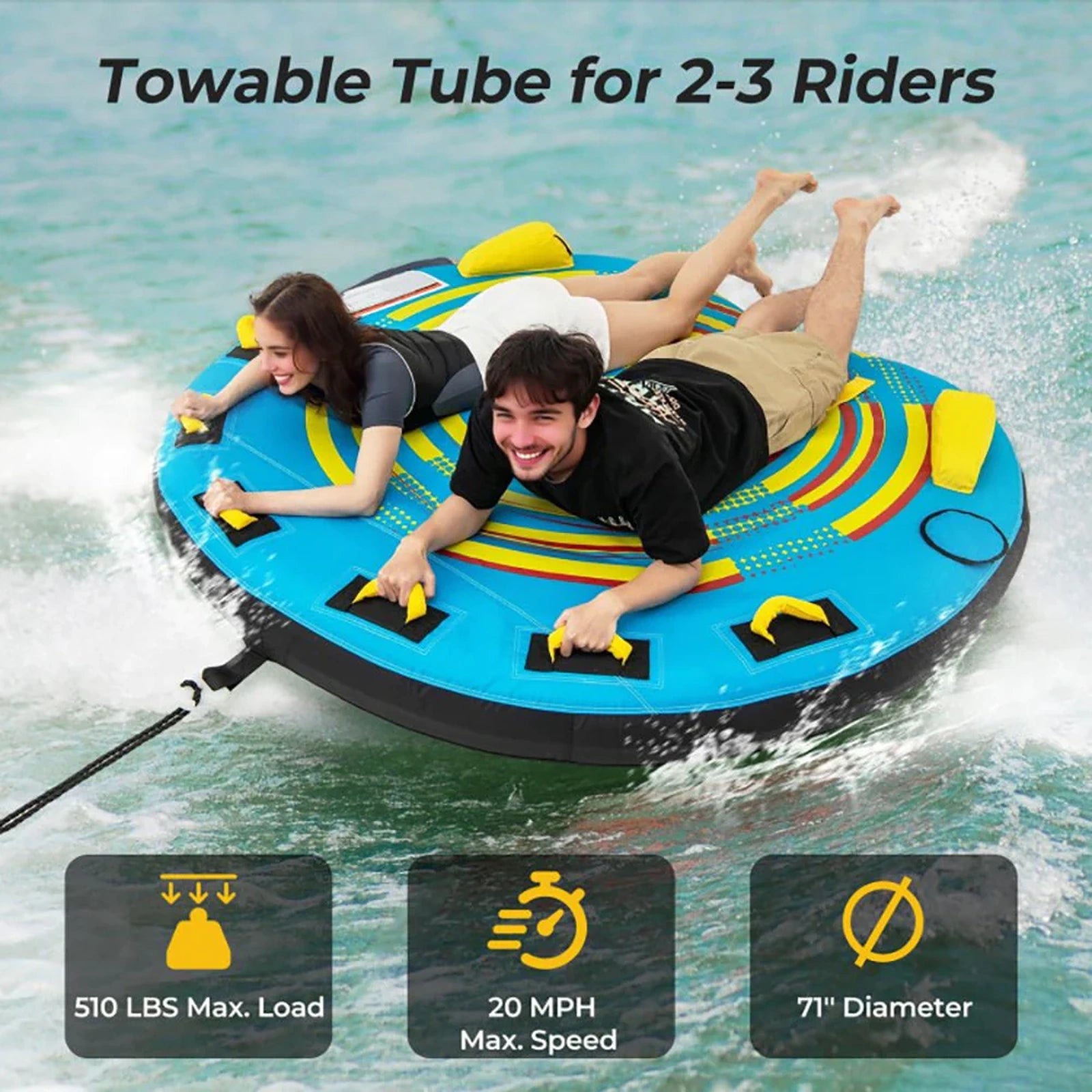 Doba 3-Person Inflatable Boat Tube Towable Platform with Double Valves