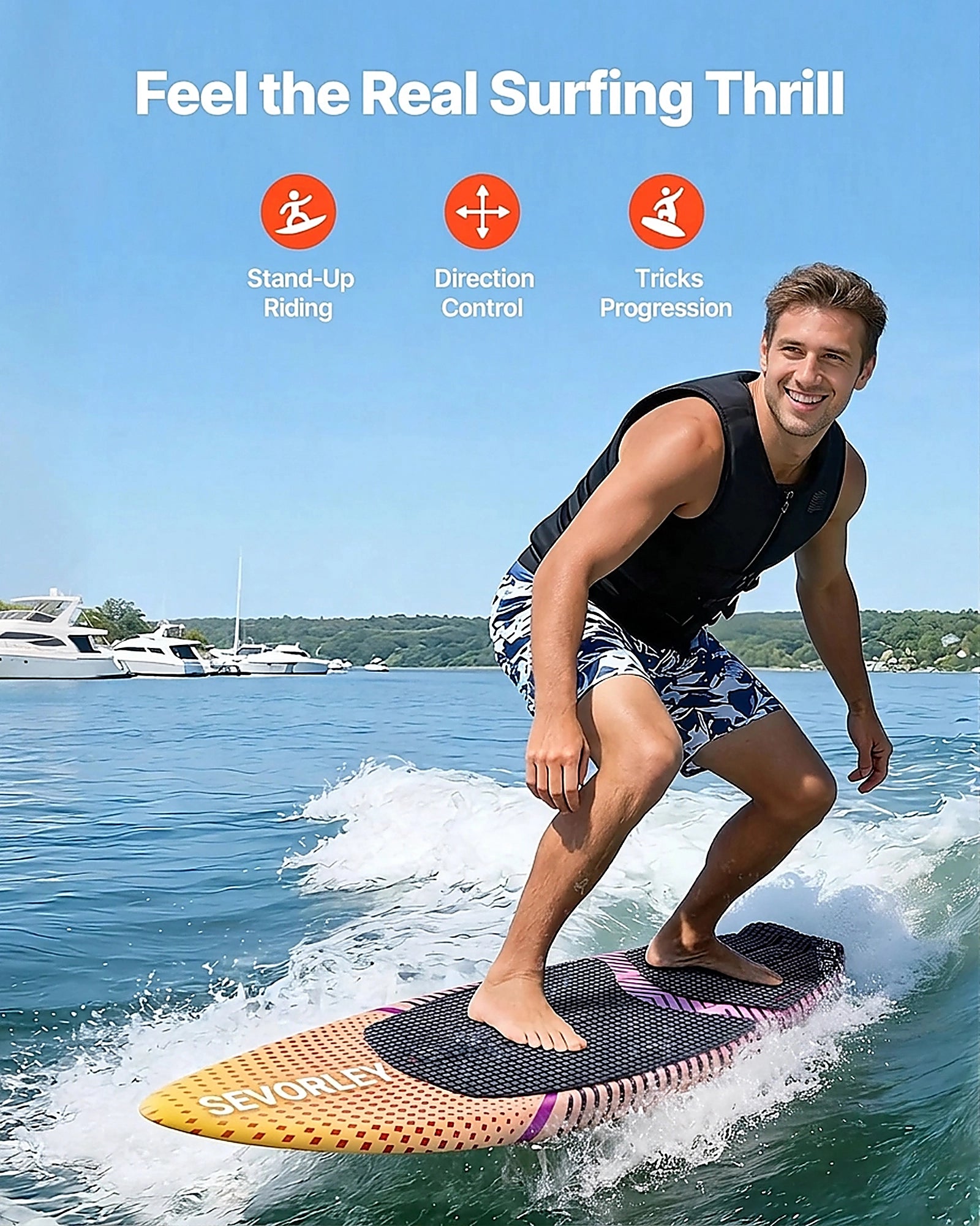 Doba 63-Inch Wakesurf Board, Wake Surfing Board with EPS Foam Core, EVA Non-Slip Pad & 3 Tail Fins, UV-Resistant Wakesurfing Boards for Adults Up to 250 lbs