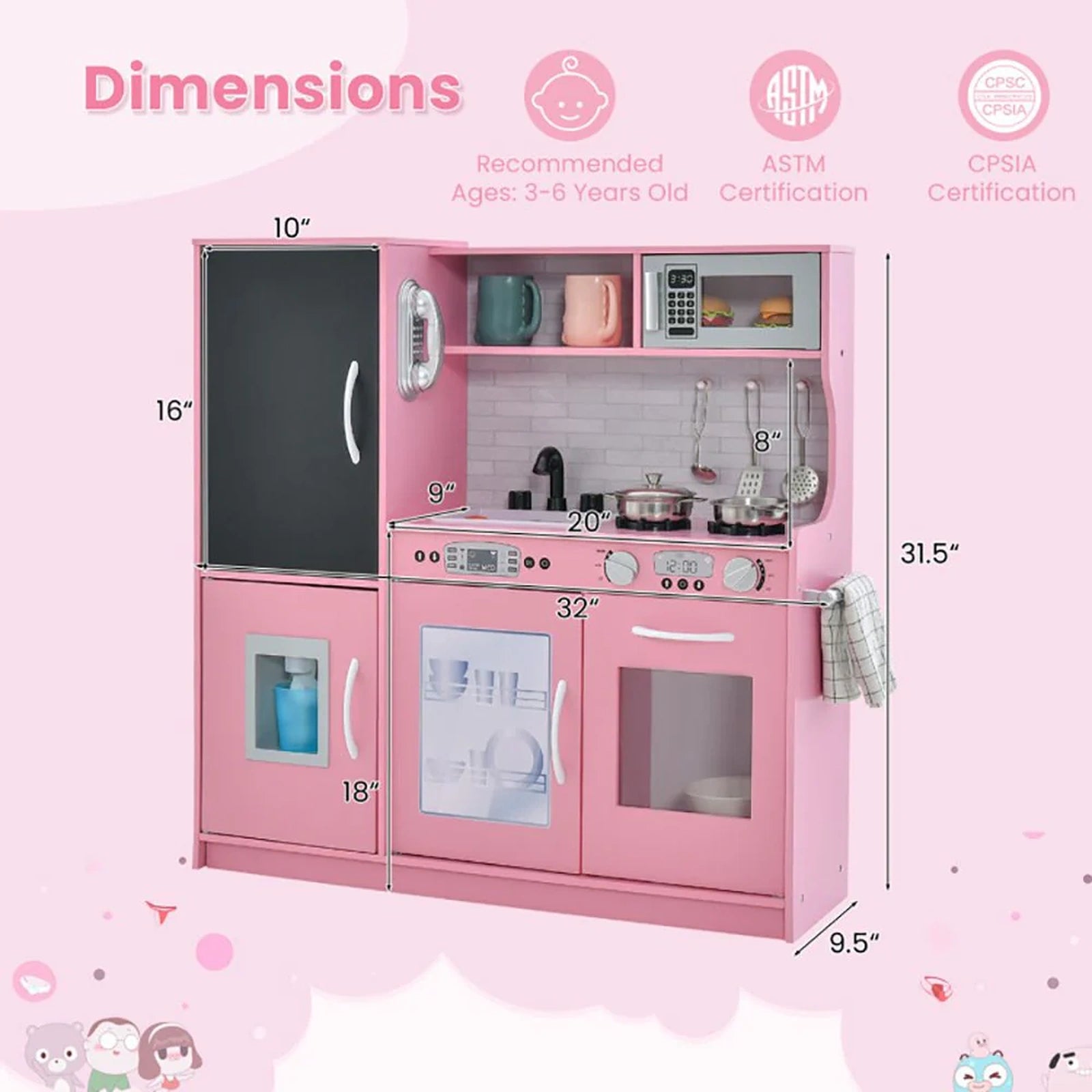 Doba Toddler Pretend Play Kitchen for Boys and Girls 3-6 Years Old