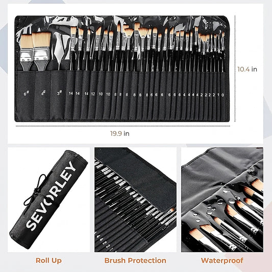Doba 30pcs Paint Brush Set, Professional Paintbrushes with Paint Spatula and Cloth Roll, Craft Paint Brushes for Acrylic Painting, Oil, Watercolor, Gouache, Art Supplies for Artists and Beginners