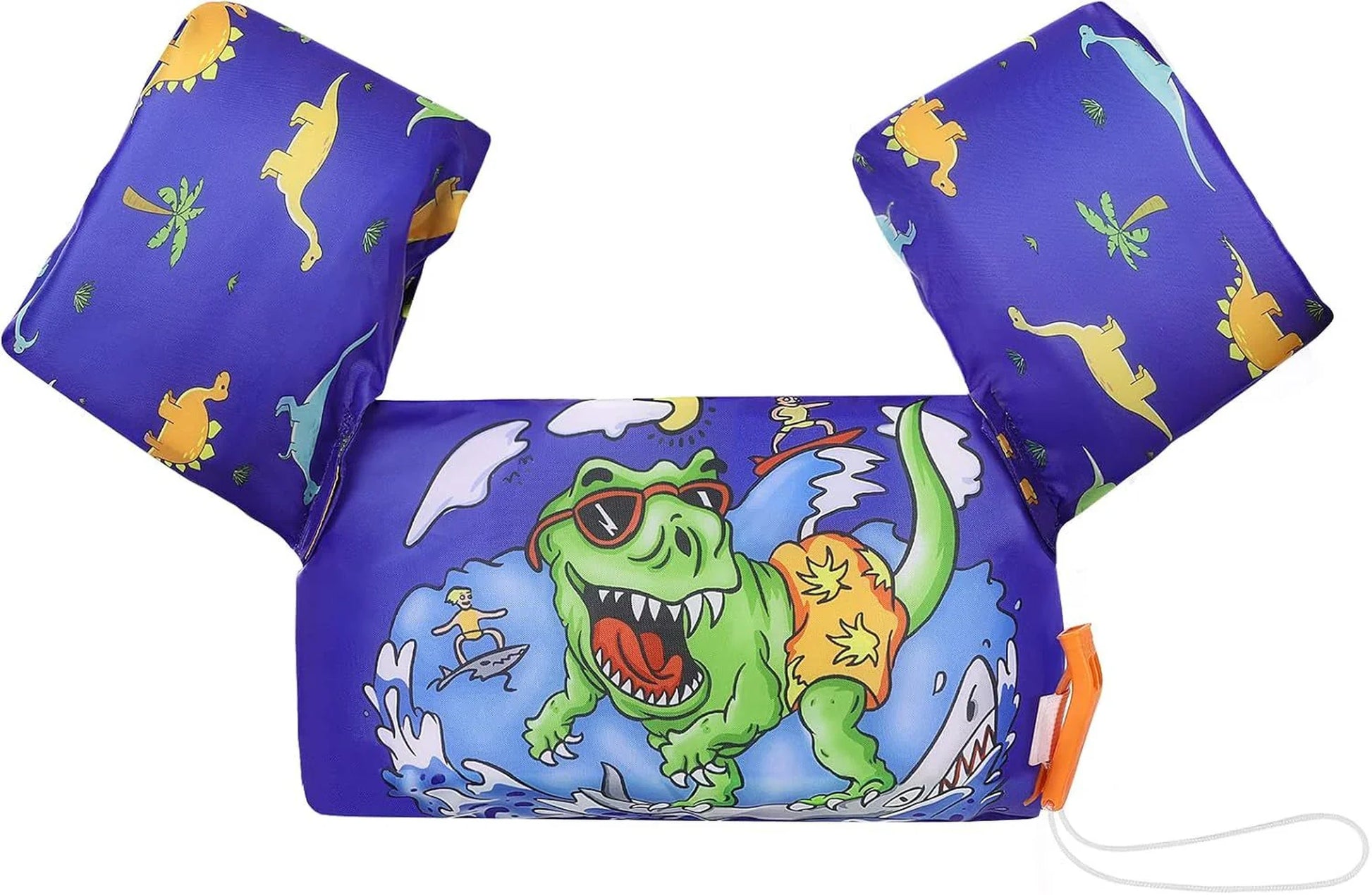 Doba Swim Arm Band for Kids 20-50lbs, Toddler Swim Vest Cute Cartoon Swimming Wings Pool Floats Sleeve Children Water Sports Learning Swim Training Equipment, Blue & Surfing Dinosaur Nylon