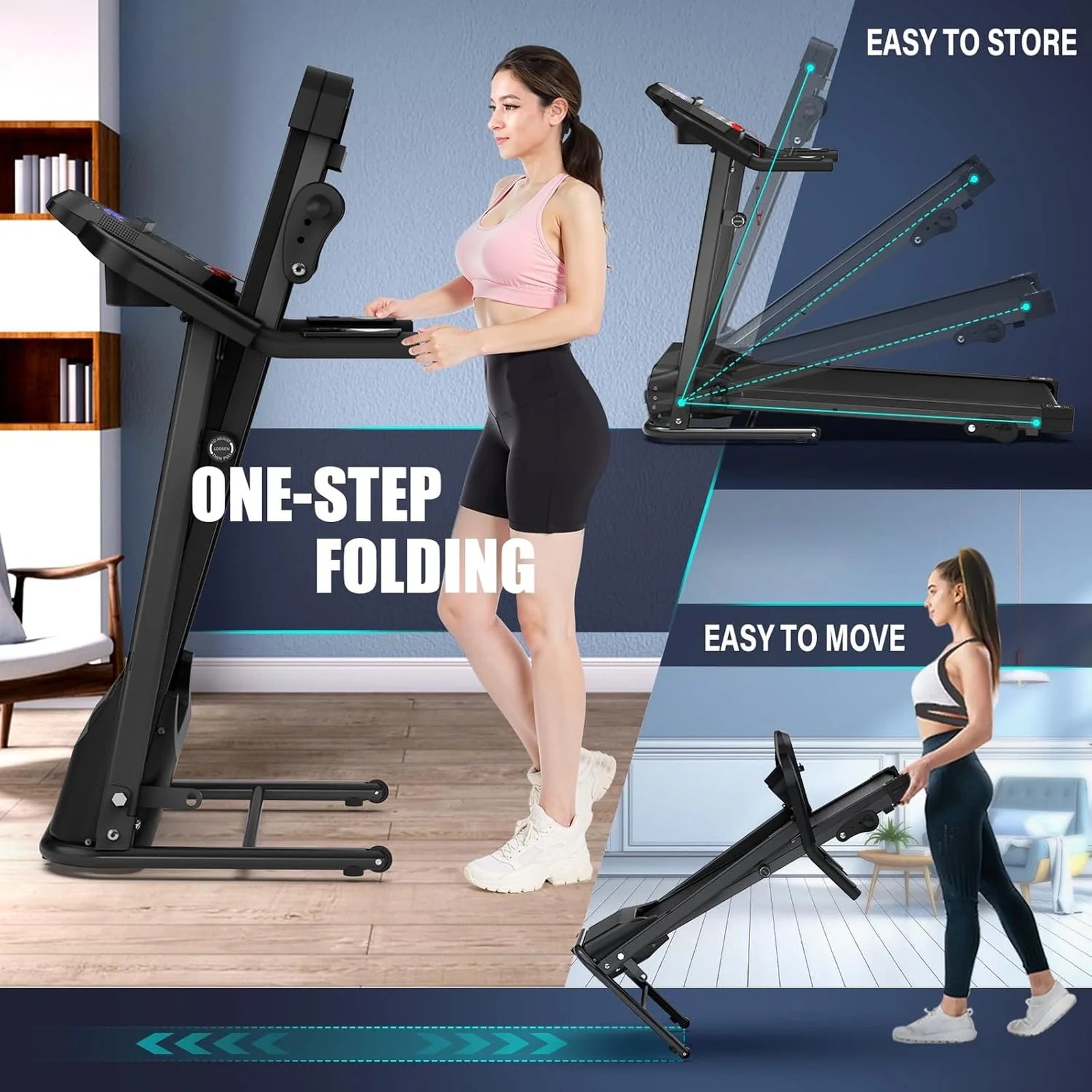 SEVORLEY FYC Compact Folding Treadmill – 2.5HP Brushless Motor, 3-Level Incline, 7.5 MPH Speed, Shock-Absorbing Running Belt, 400 lbs Capacity, Space-Saving Design for Home Gym & Apartment