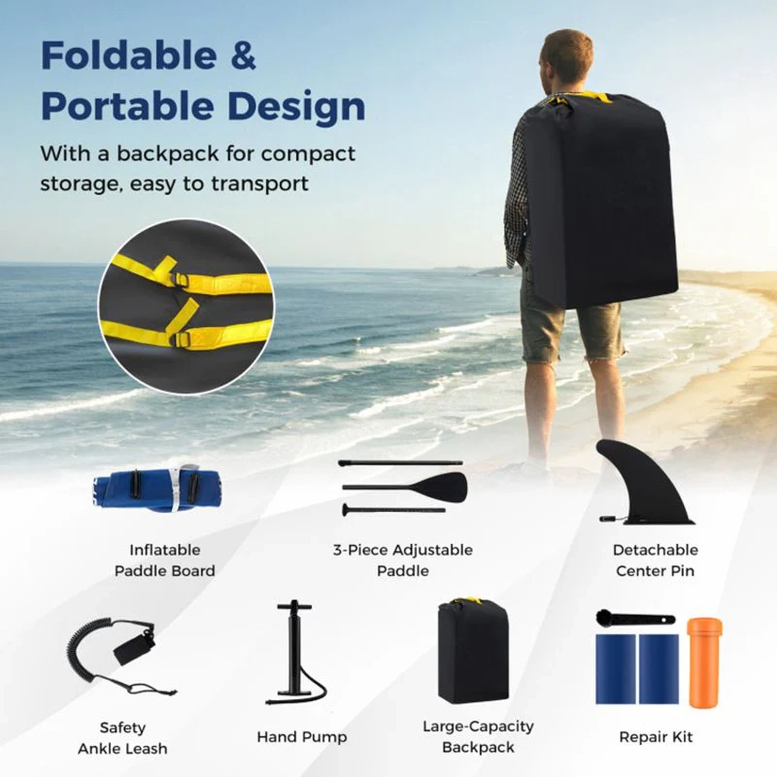 Doba Inflatable Paddle Board with Removable Fin and Backpack