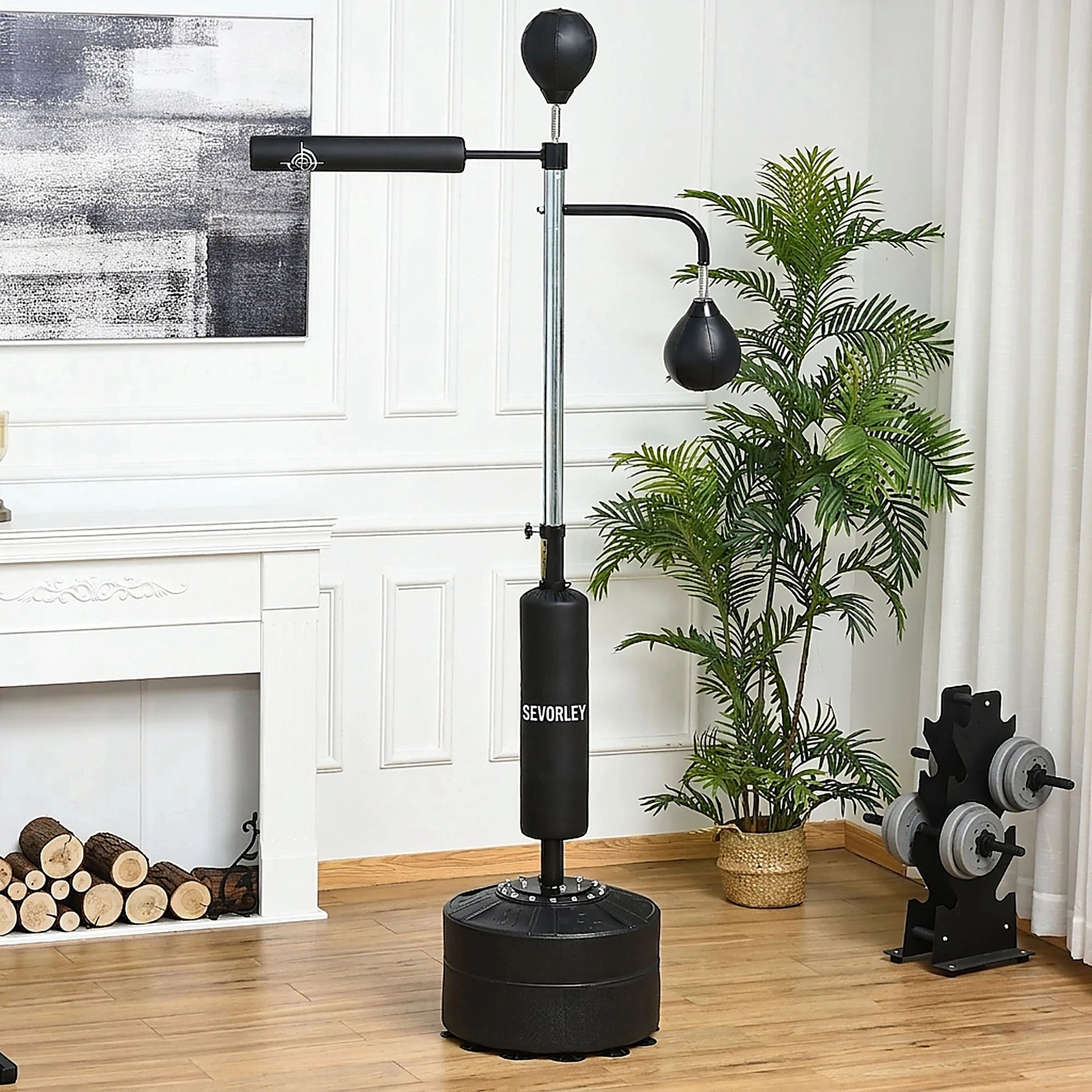 Doba Punching Bag with Stand Heavy Duty Boxing Set Sports Black 34.75"L x 19.75"W x 63"-90.5"H PU
