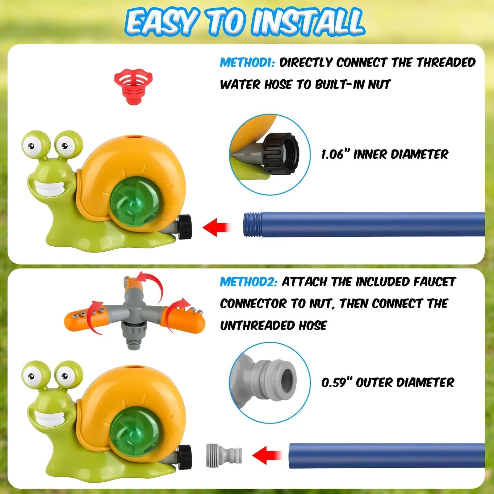 Doba 2 In 1 Snail Water Sprinkler Baseball Toy With 2 Sprinkler Nozzles 360° Rotating Spray Baseball Sprinkler Summer Water Toy For 4-8Years Old Boys Girls Backyard Pool Garden Lawn