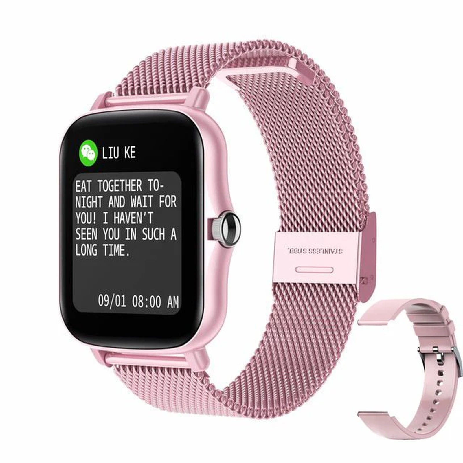 Doba Smart Watch Heart Rate Sleep Monitoring Sports Bracelet Steel Belt Pink