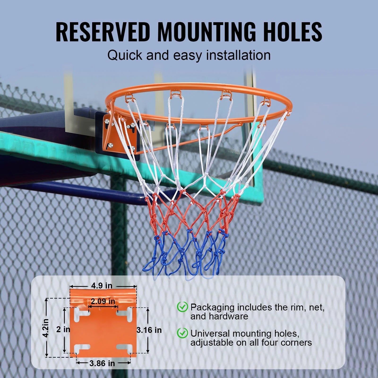 Doba Basketball Rim, Wall Door Mounted Basketball Hoop, Heavy Duty Q235 Basketball Flex Rim Goal Replacement with Net, Standard 18" Indoor and Outdoor Hanging Basketball Hoop for Kids Adults