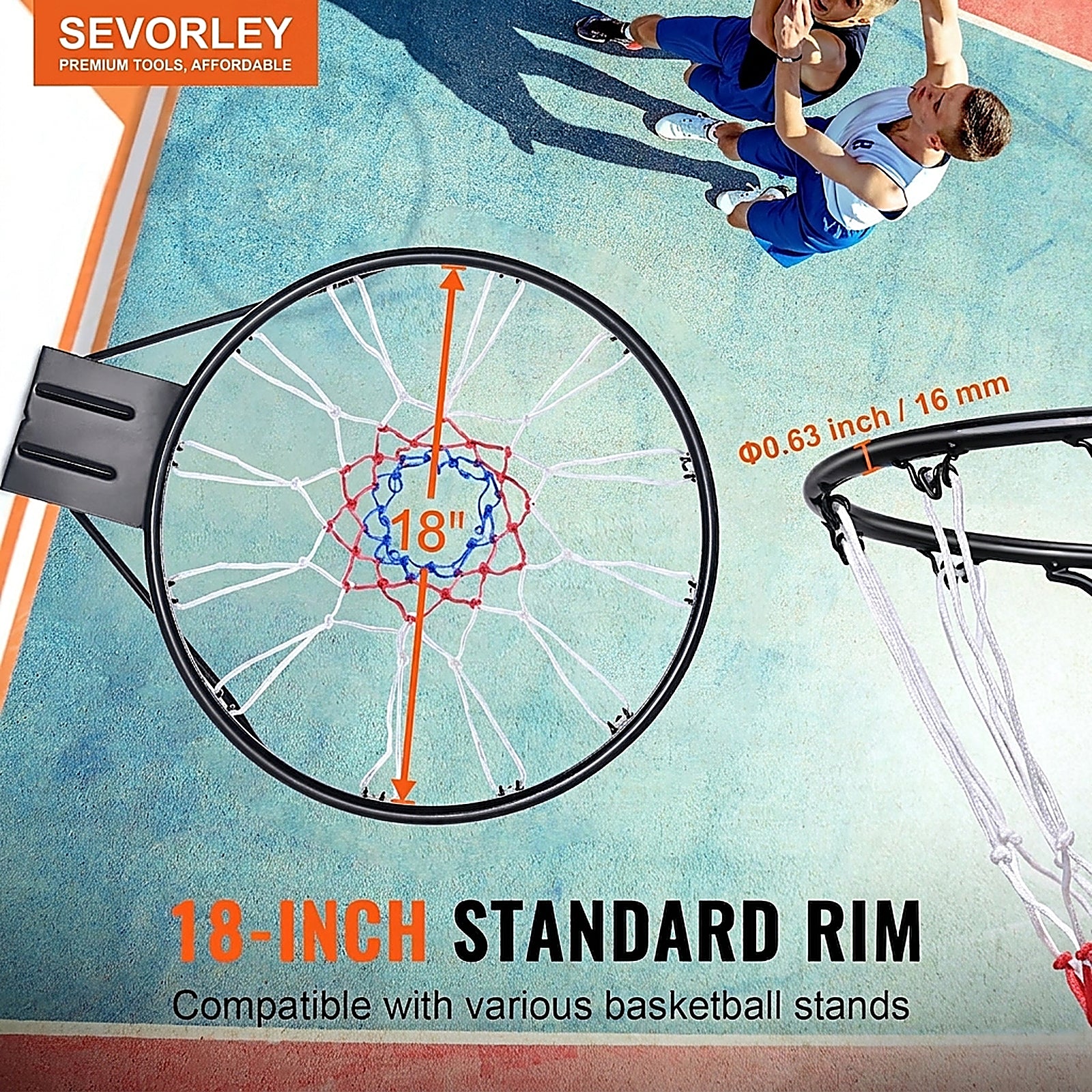 Doba Basketball Rim, Wall Door Mounted Basketball Hoop, Heavy Duty Q235 Basketball Flex Rim Goal Replacement with Net and Double Spring, Standard 18" Indoor Outdoor Hanging Hoop for Kids Adults