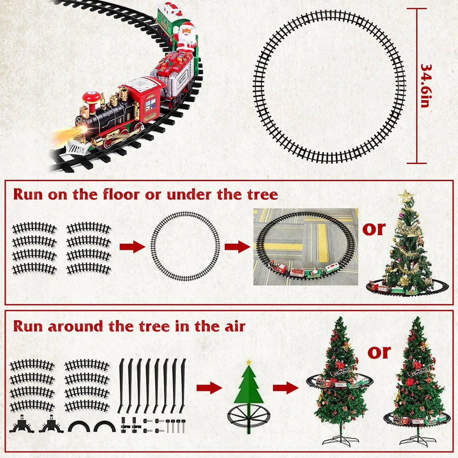 Doba Electric Train Set Kid Toy Xmas Steam Train Kit Tree Surround Track Battery Operated