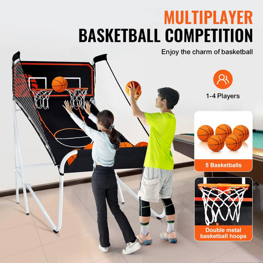 Doba Foldable Basketball Arcade Game, 2 Player Indoor Basketball Game, Home Dual Shot Sport with 5 Balls, 8 Game Modes, Electronic Scoreboard, and Inflation Pump, for Kids, Adults (Black & White)