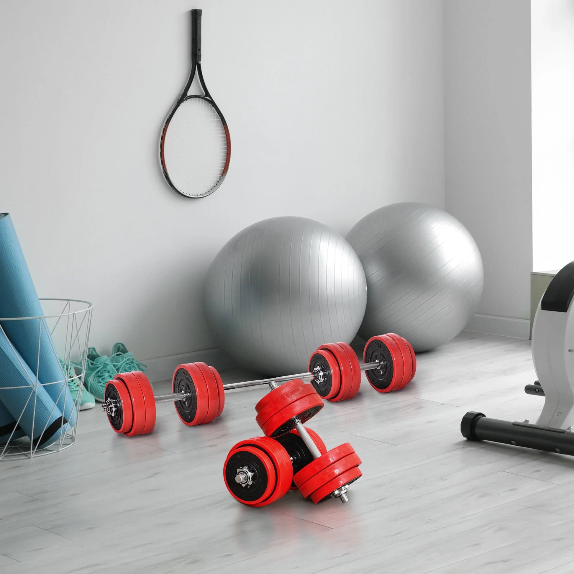 Doba 66lbs Dumbbell & Barbell Adjustable Set Two-In-One Strength Muscle Exercise Fitness Plate Bar Clamp Rod for Home Gym