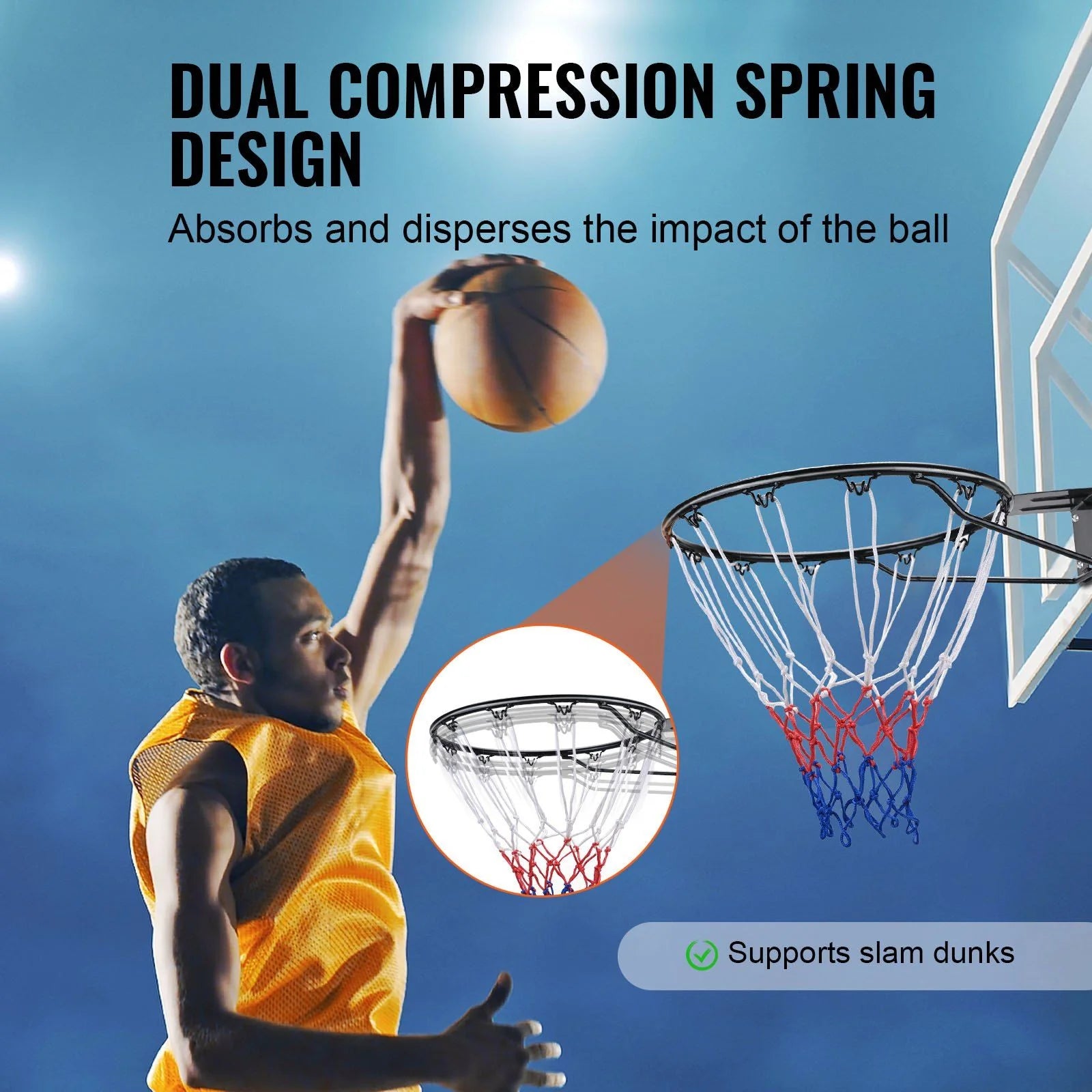 Doba Basketball Rim, Wall Door Mounted Basketball Hoop, Heavy Duty Q235 Basketball Flex Rim Goal Replacement with Net and Double Spring, Standard 18" Indoor Outdoor Hanging Hoop for Kids Adults