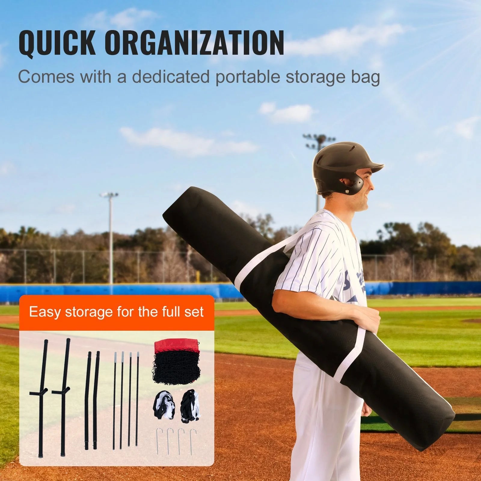 Doba 7x7 ft Baseball Softball Practice Net, Portable Baseball Training Net for Hitting Batting Catching Pitching, Backstop Baseball Equipment with Bow Frame, Carry Bag, Strike Zone, Ball, Batting Tee