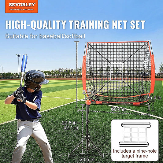 Doba 5x5 ft Baseball Softball Practice Net, Portable Baseball Training Net for Hitting Batting Catching Pitching, Backstop Baseball Equipment with Bow Frame, Carry Bag, Strike Zone, Ball, Batting Tee