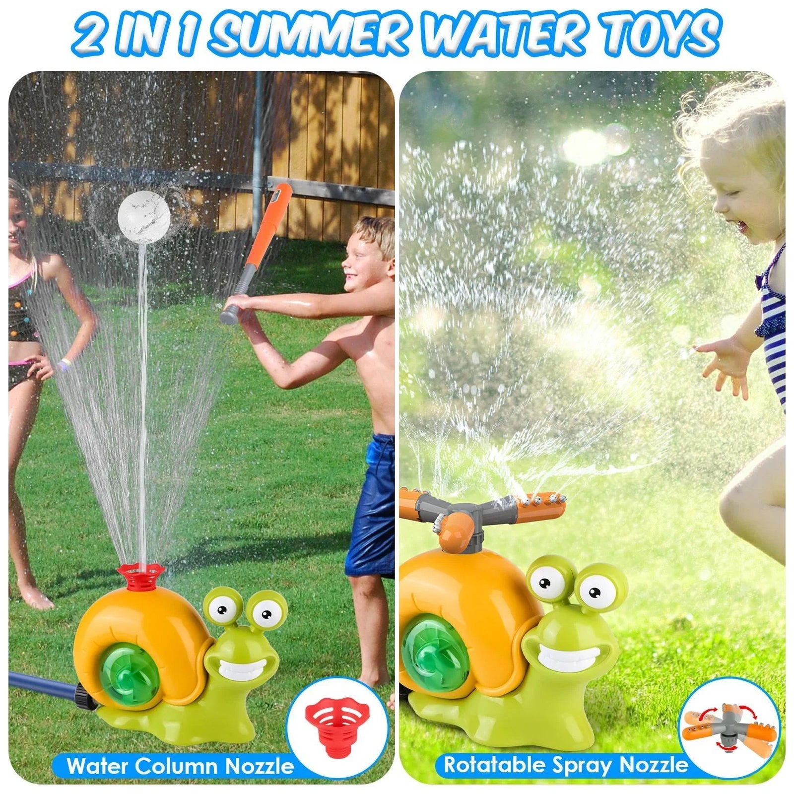 Doba 2 In 1 Snail Water Sprinkler Baseball Toy With 2 Sprinkler Nozzles 360° Rotating Spray Baseball Sprinkler Summer Water Toy For 4-8Years Old Boys Girls Backyard Pool Garden Lawn