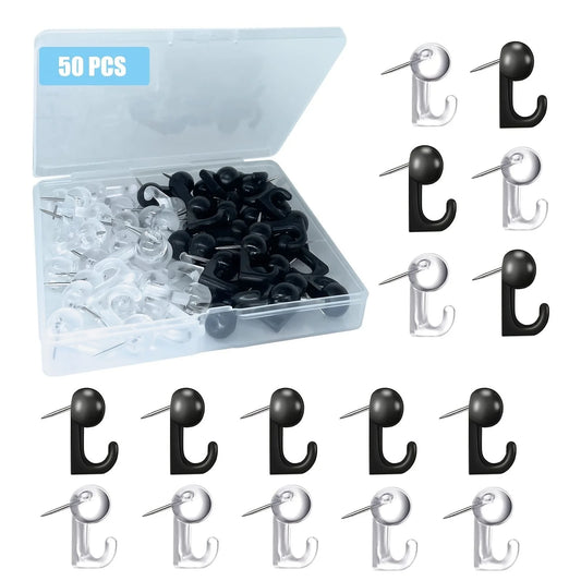 Doba 50 PCS Push Pin Hooks, Plastic Heads Cork Board Hooks Decorative Thumb Tacks Hook For Photo Wall, Bulletin Board, Home Wall, Home Office School Supplies (Black And Clear)