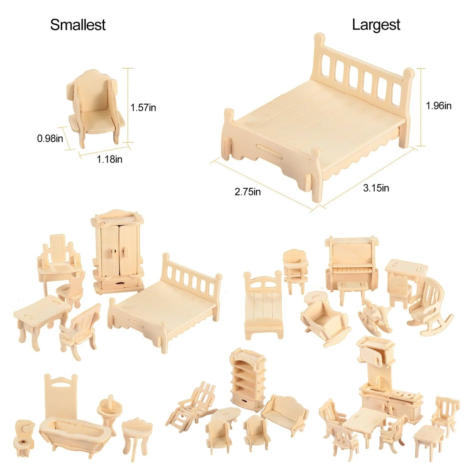 Doba 3D Wooden Dollhouse Furniture Puzzles DIY Miniature Furniture Models Set