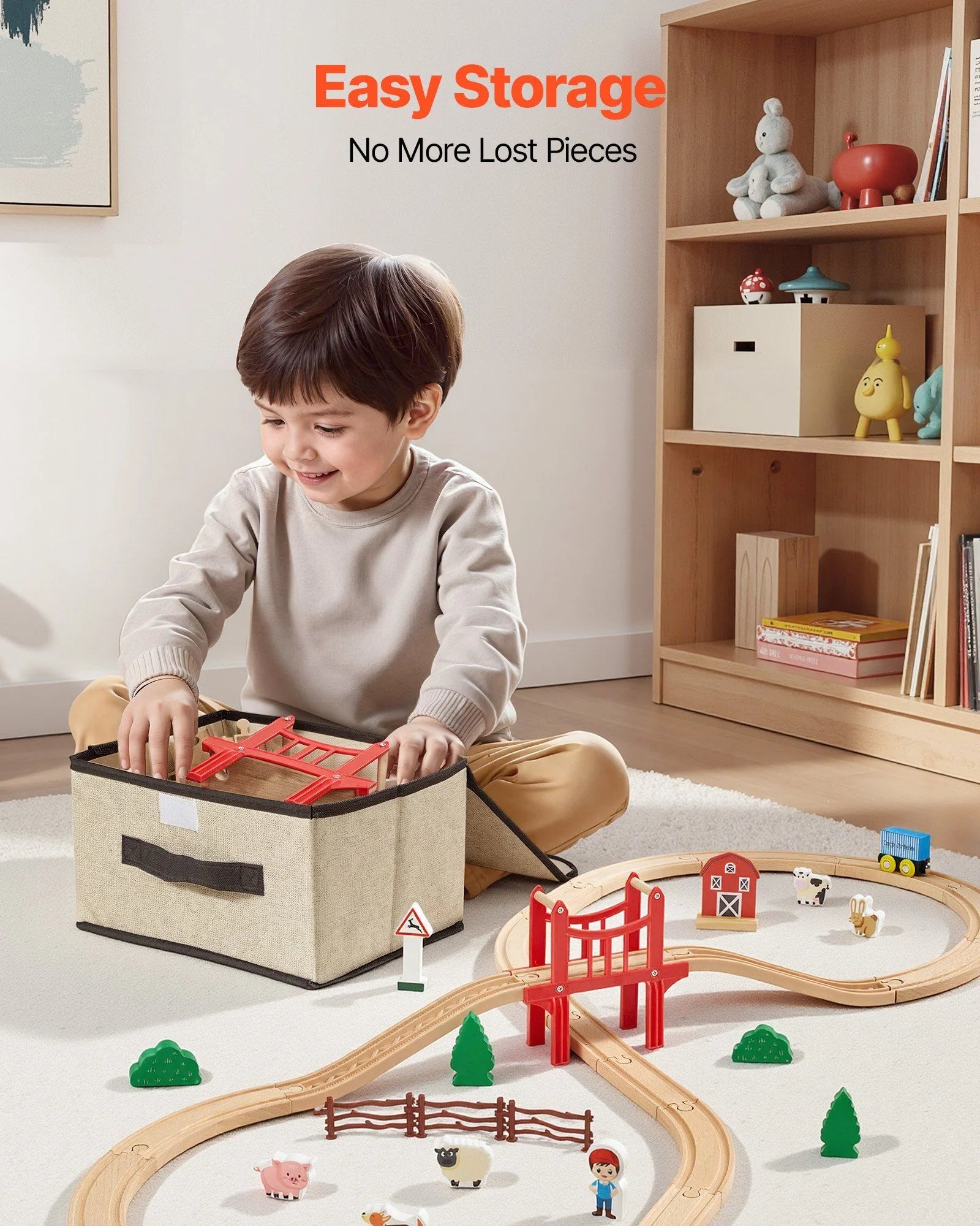 Doba Wooden Train Set, 39PCS, Wood Train Track with Magnetic Trains and Railway Accessories, Compatible with Major Brands, Small Town, Christmas Birthday Toy for Kids Toddlers Ages 3-8 Boys and Girls