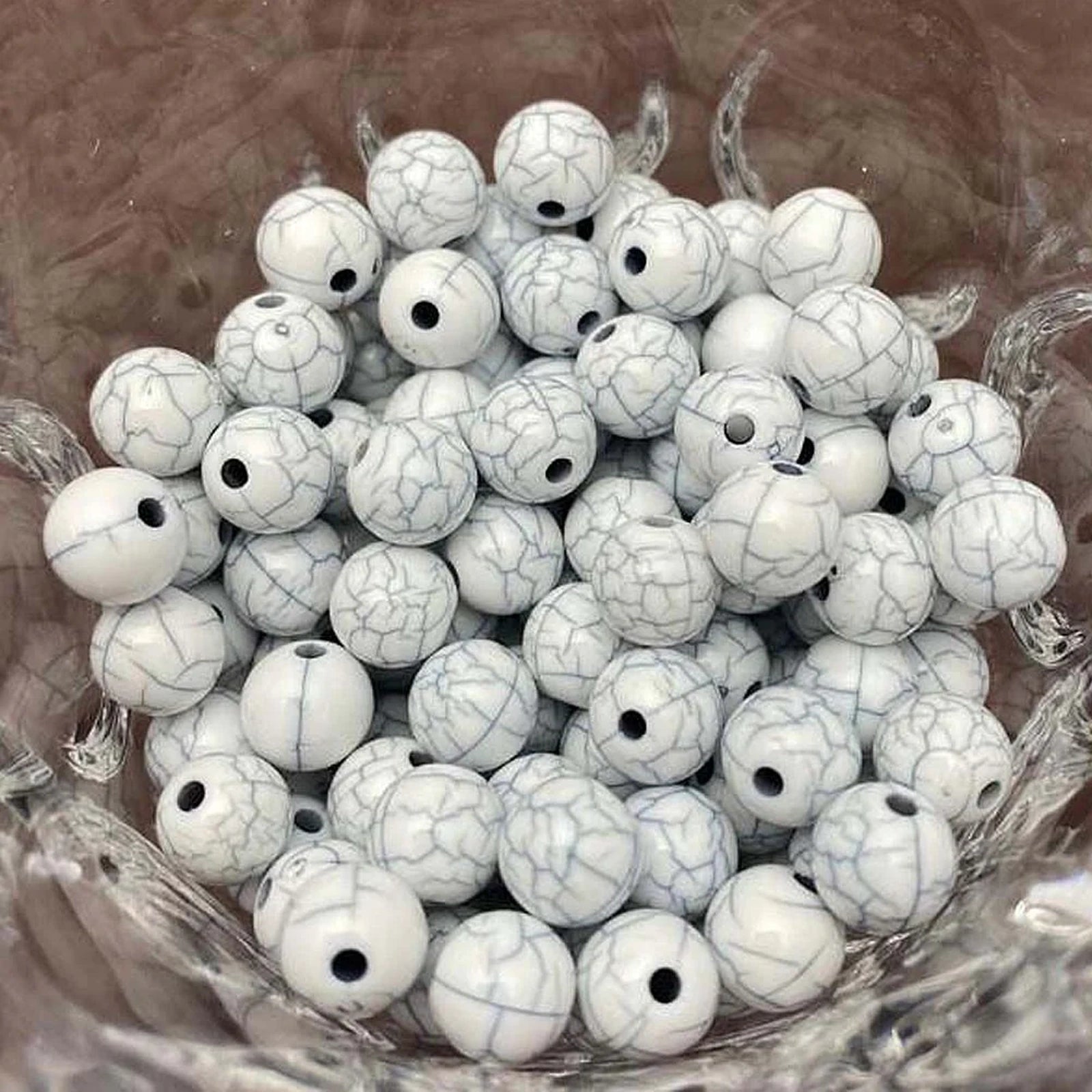 Doba 320Pcs 8mm Acrylic Round Loose Beads White Marble Cracking Pattern Spacer Beads for Jewelry Making Bracelets Making