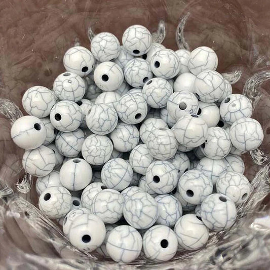 Doba 320Pcs 8mm Acrylic Round Loose Beads White Marble Cracking Pattern Spacer Beads for Jewelry Making Bracelets Making