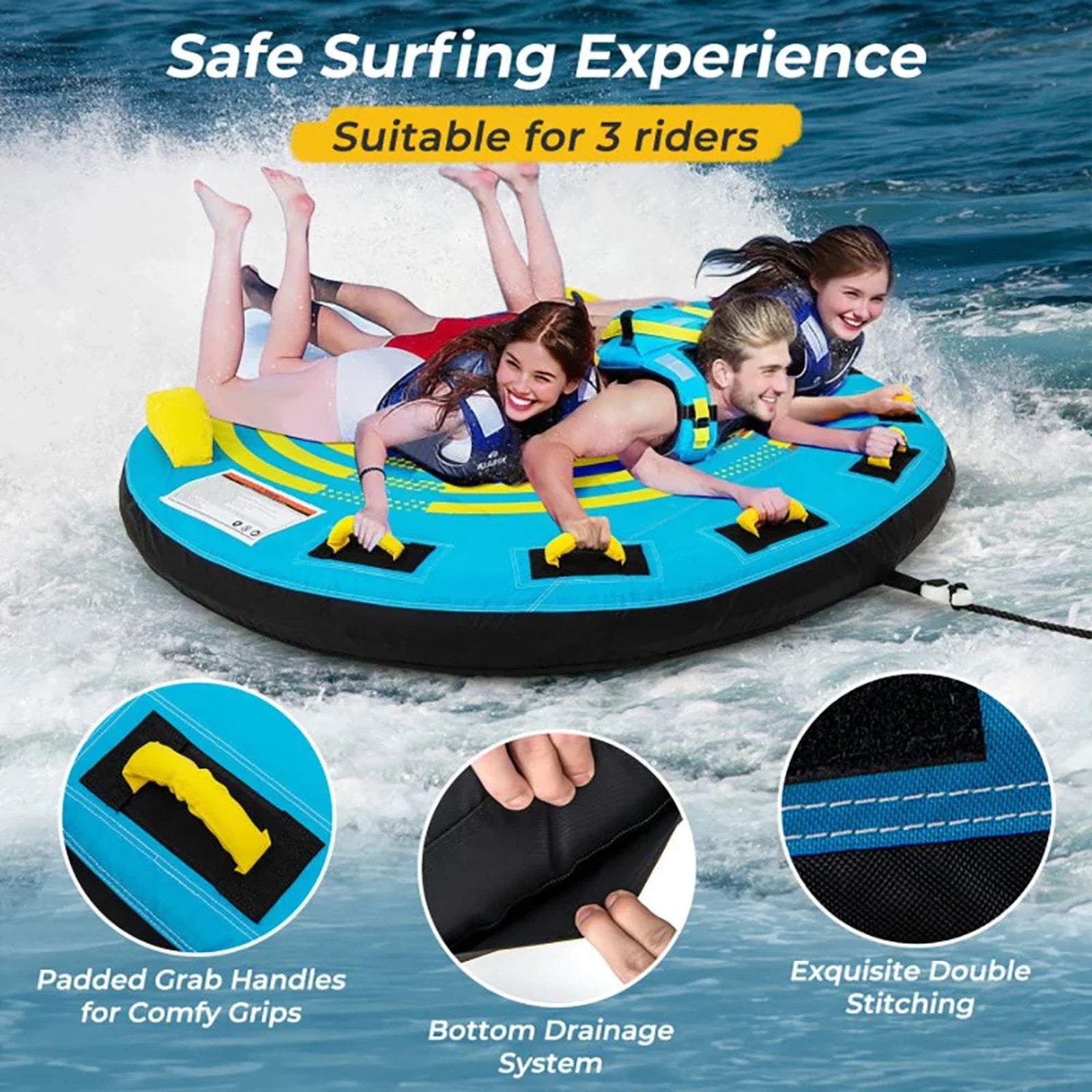 Doba 3-Person Inflatable Boat Tube Towable Platform with Double Valves