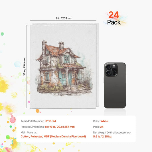 Doba Canvas Boards for Painting, 8 x 10 Inch White Canvases for Painting, 24 Pack Painting Canvas Panels for Sketching, Acrylic and Oil Painting, Watercolor, Paint Canvas for Kids and Professionals