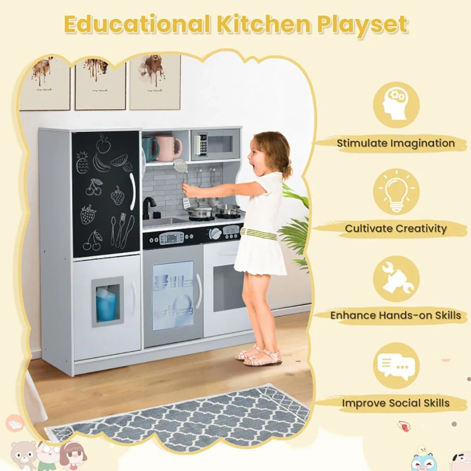 Doba Toddler Pretend Play Kitchen for Boys and Girls 3-6 Years Old