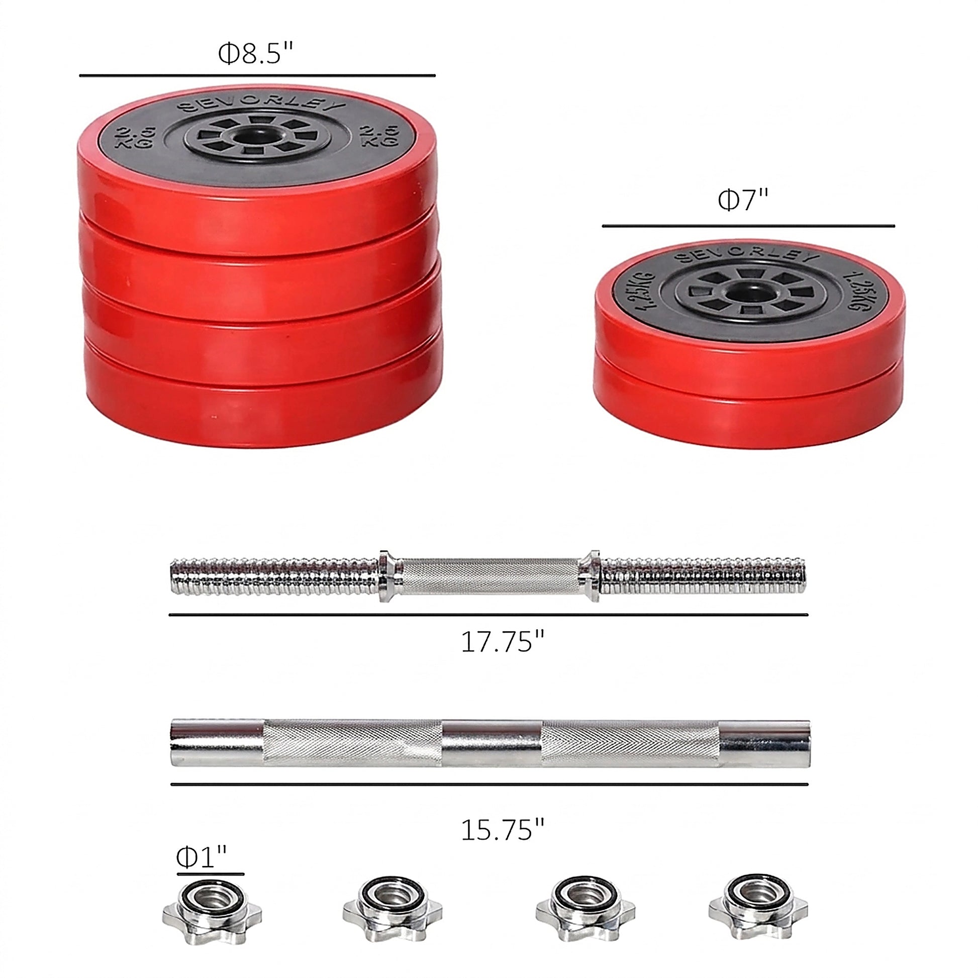 Doba 66lbs Dumbbell & Barbell Adjustable Set Two-In-One Strength Muscle Exercise Fitness Plate Bar Clamp Rod for Home Gym