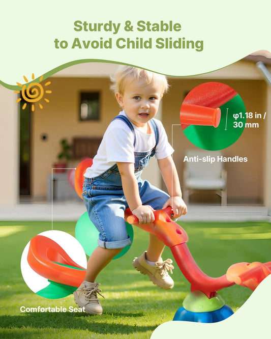Doba Kids Seesaw, 55 lbs Load Capacity per Seat, Sit and Spin Teeter Totter with Handles, Kids Outdoor Playground Equipment, Swiveling 360 Degrees Rotating for Children Aged 3+, Multi Colored