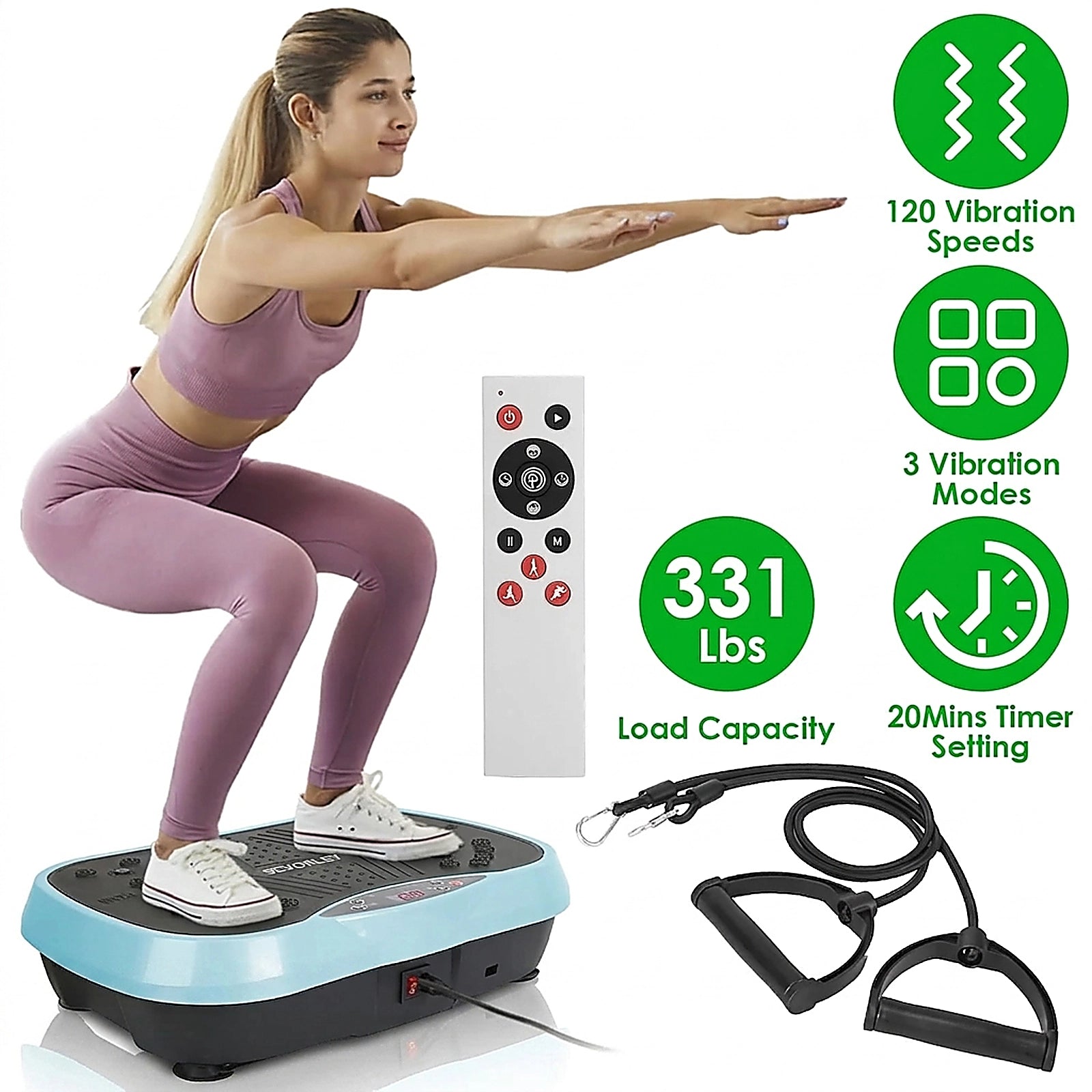 Doba Vibration Exercise Machine With Resistant Bands Remote Control Whole Body Vibration Platform Workout Equipment Home Fitness Training Equipment For Weight Loss Fat Burner