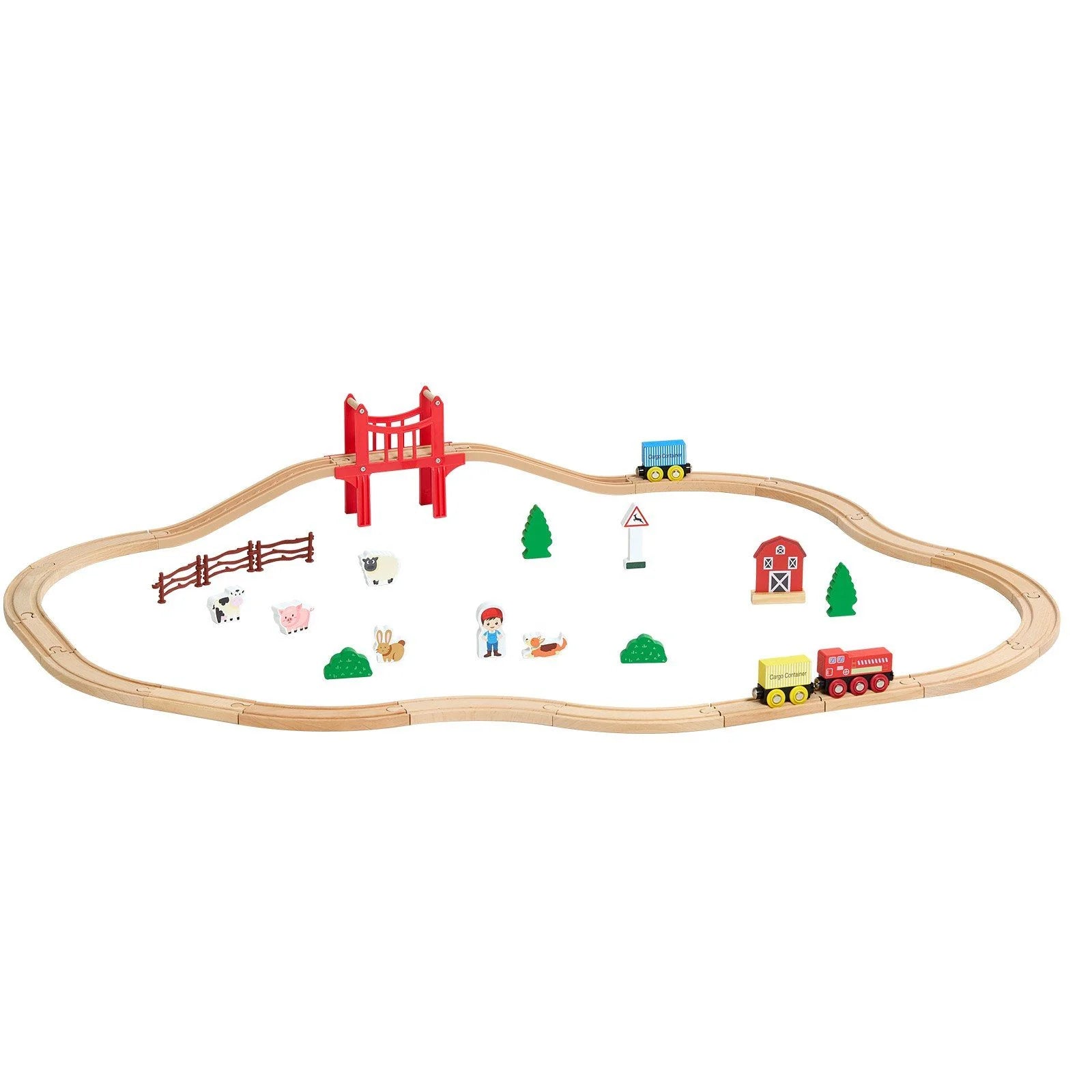 Doba Wooden Train Set, 39PCS, Wood Train Track with Magnetic Trains and Railway Accessories, Compatible with Major Brands, Small Town, Christmas Birthday Toy for Kids Toddlers Ages 3-8 Boys and Girls