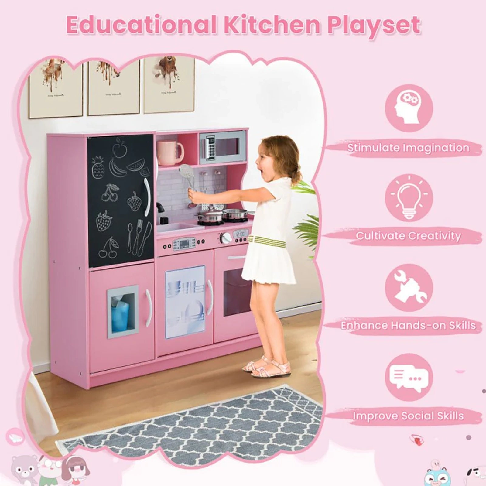 Doba Toddler Pretend Play Kitchen for Boys and Girls 3-6 Years Old