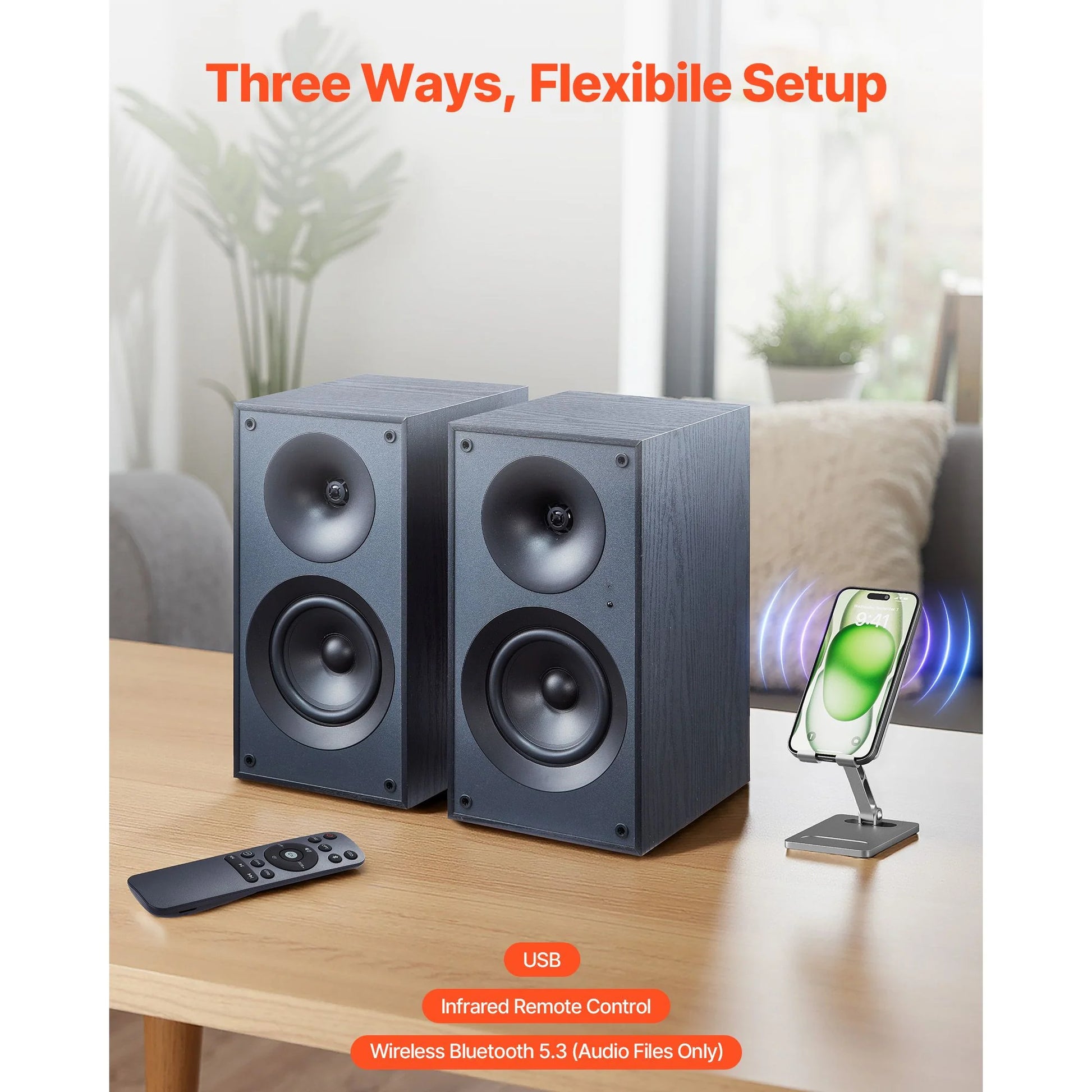 Doba Powered Bookshelf Speakers, 25W x 2, Active Studio Monitor Speaker with 5.25 Inch Woofer, Bluetooth/RCA/Coaxial/Optical/USB/Subwoofer Connection, Wooden Enclosure, for Record Player Turntable PC