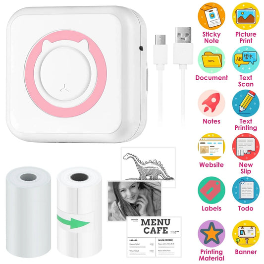 Doba Pocket Wireless Thermal Printer Portable Mini Sticker Maker Machine Rechargeable Inkless Photo Printer for Printing Label Journal Study Notes Memo Photos Pink