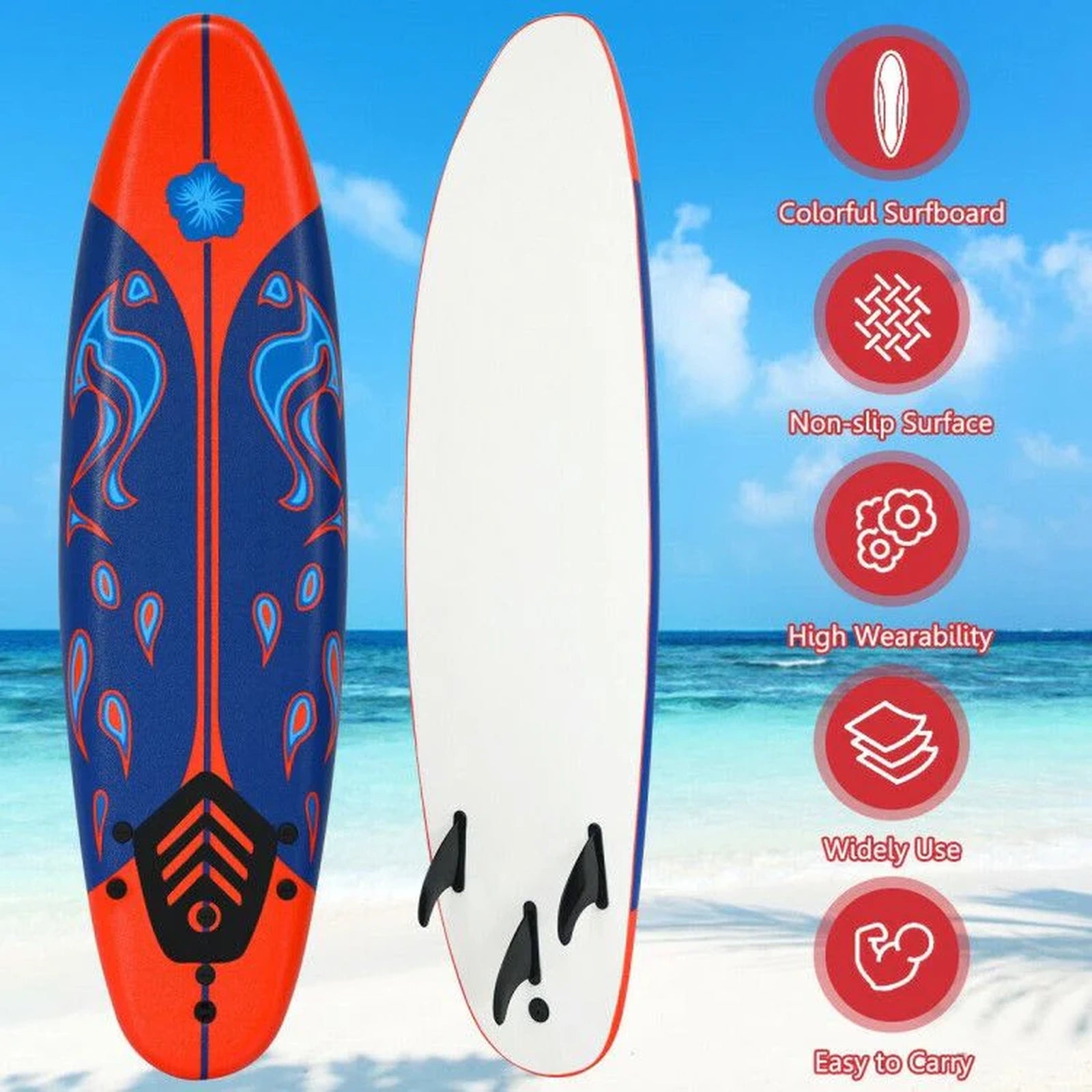 Doba 6 Feet Surfboard with 3 Detachable Fins
