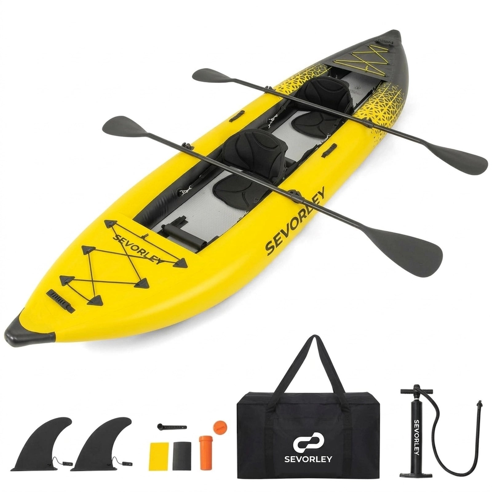 Doba Inflatable 2-person Kayak Set with Aluminium Oars and Repair Kit Yellow