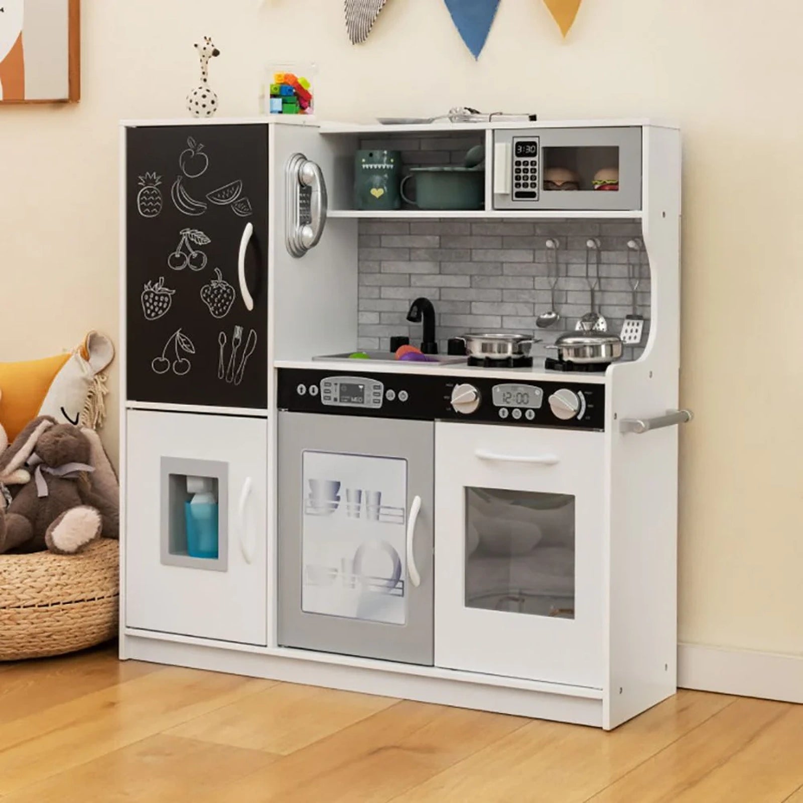 Doba Toddler Pretend Play Kitchen for Boys and Girls 3-6 Years Old White