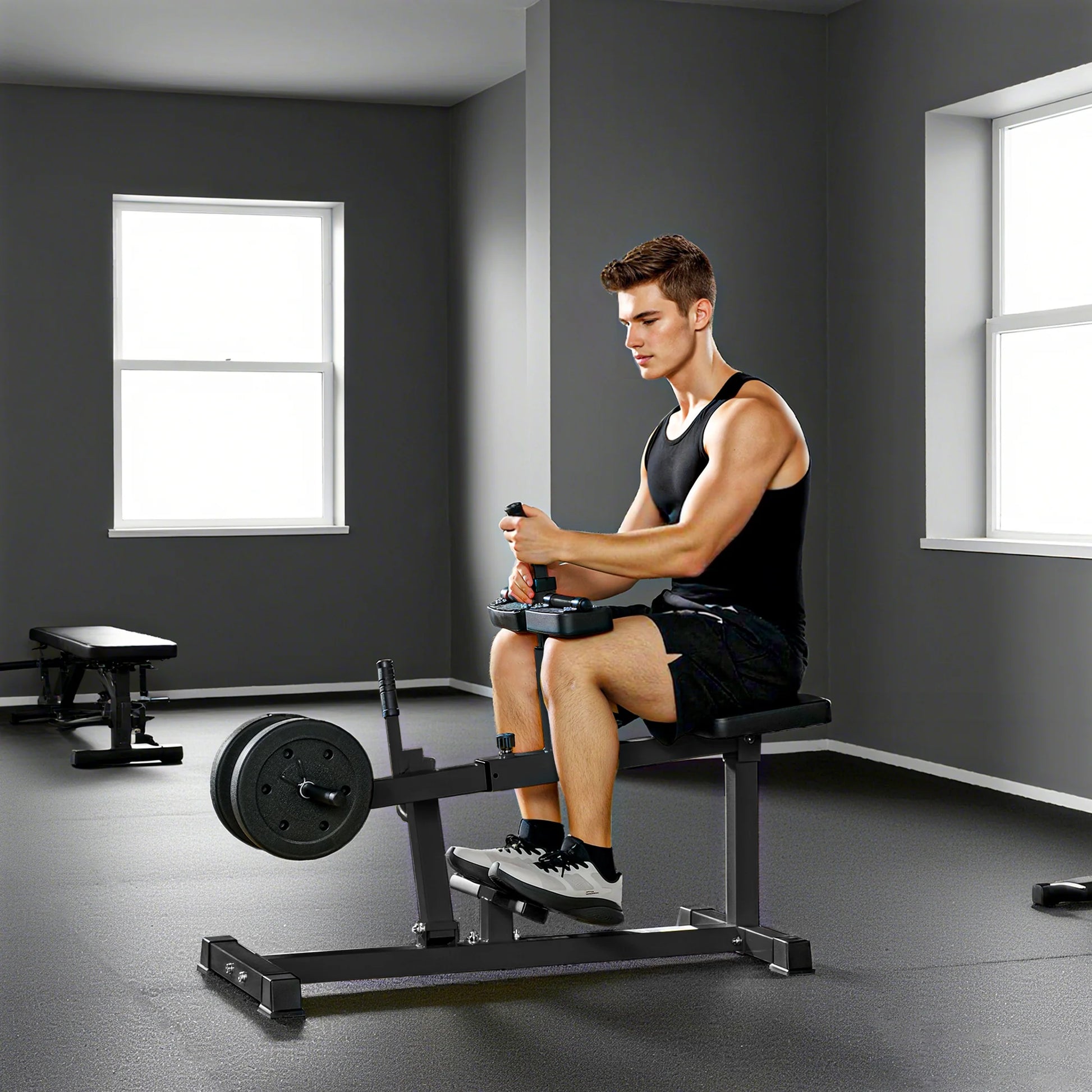 SEVORLEY Professional Seated Calf Raise Machine – 440 lbs Capacity, Adjustable Olympic Weight Posts, Non-Slip Platform & Ergonomic Thigh Pads for Home Gym