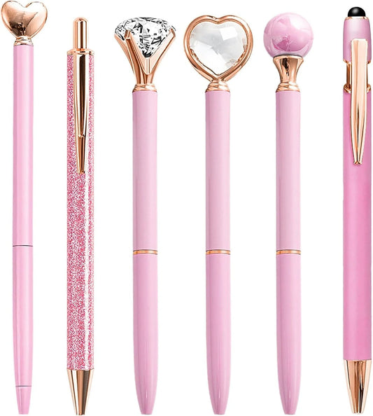 Doba Pink Pens for Women, 6 Pcs Cute Pens Ballpoint Pen Bulk, 1.0mm Medium Point Black Ink, Office and School Supplies Fancy Nice Pen Gifts for Girls Nurse Teacher (Pink) Pink