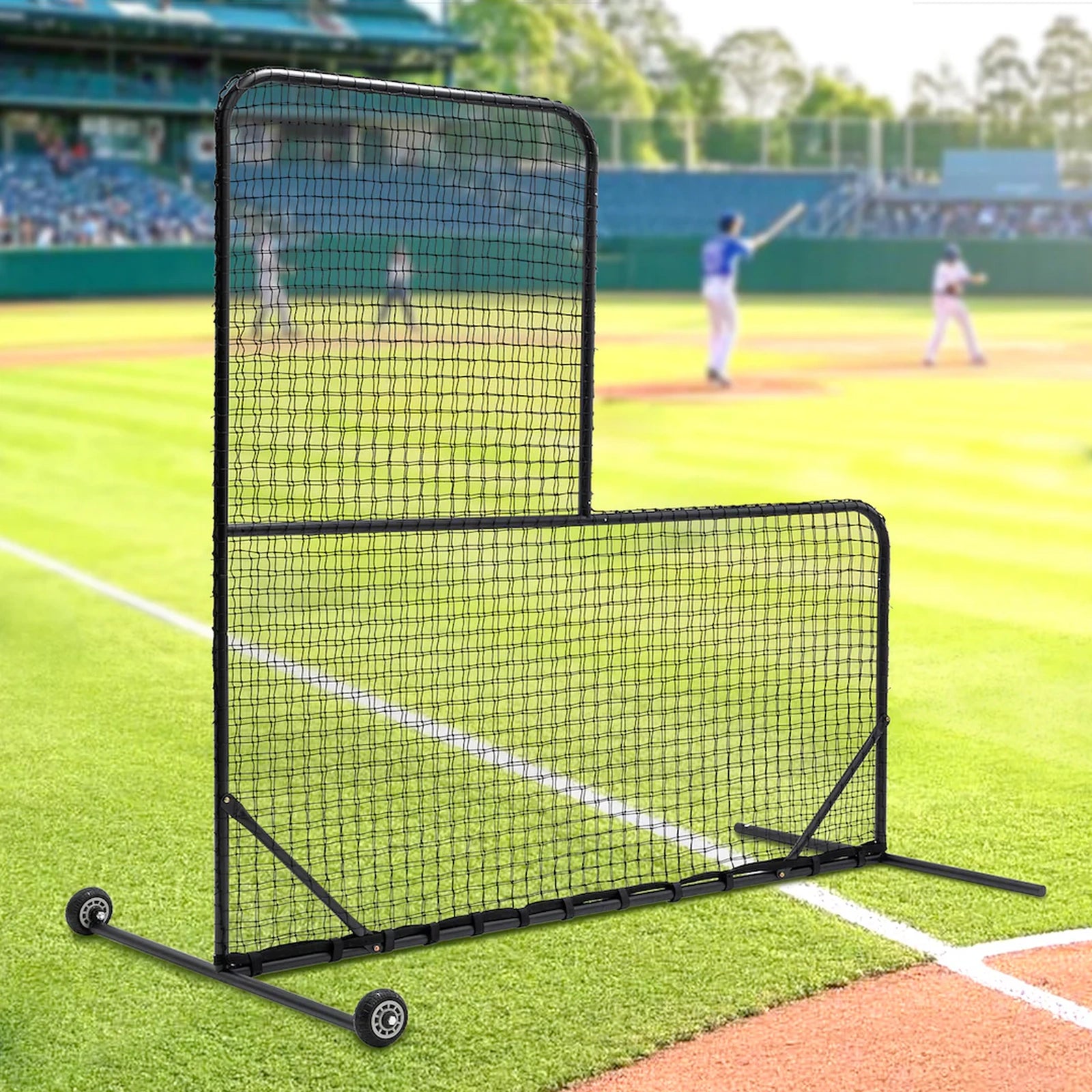 SEVORLEY Heavy-Duty L-Screen Baseball Pitching Net – 7ft x 7ft Portable Training Screen with Wheels, Quick Assembly, Carry Bag for Youth Leagues, Backyard & Professional Practice