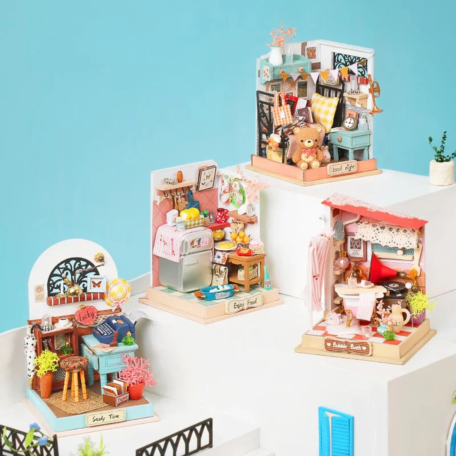 Doba Robotime DIY Taste Life Kitchen Doll House with Furniture Children Adult Miniature Dollhouse Bubble Bath Wooden Kits Toy Gift DS