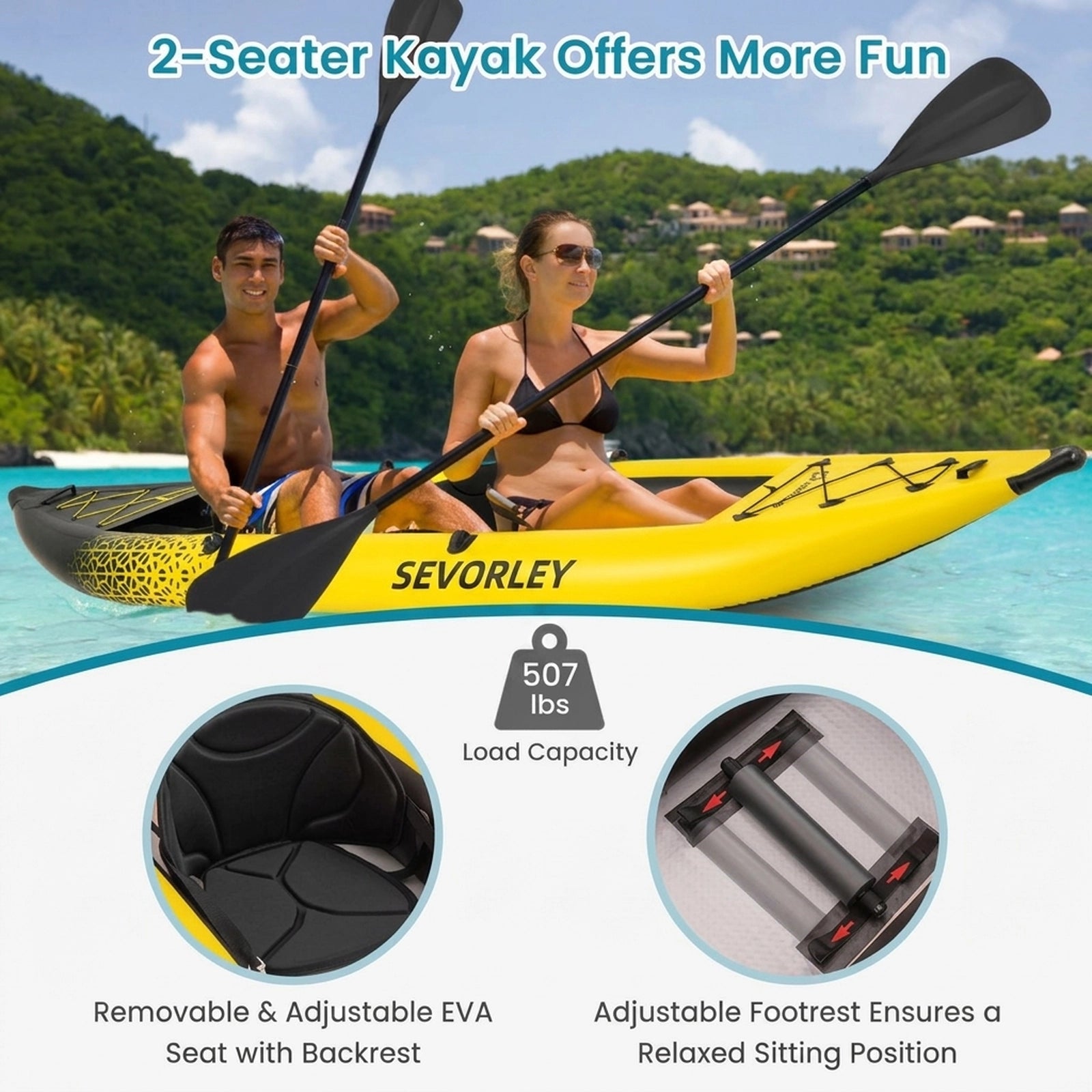 Doba Inflatable 2-person Kayak Set with Aluminium Oars and Repair Kit