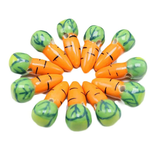 Doba 15Pcs Hand-painted Ceramic Orange Carrot Loose Beads Pendant Beads DIY Necklace Bracelet Making Default