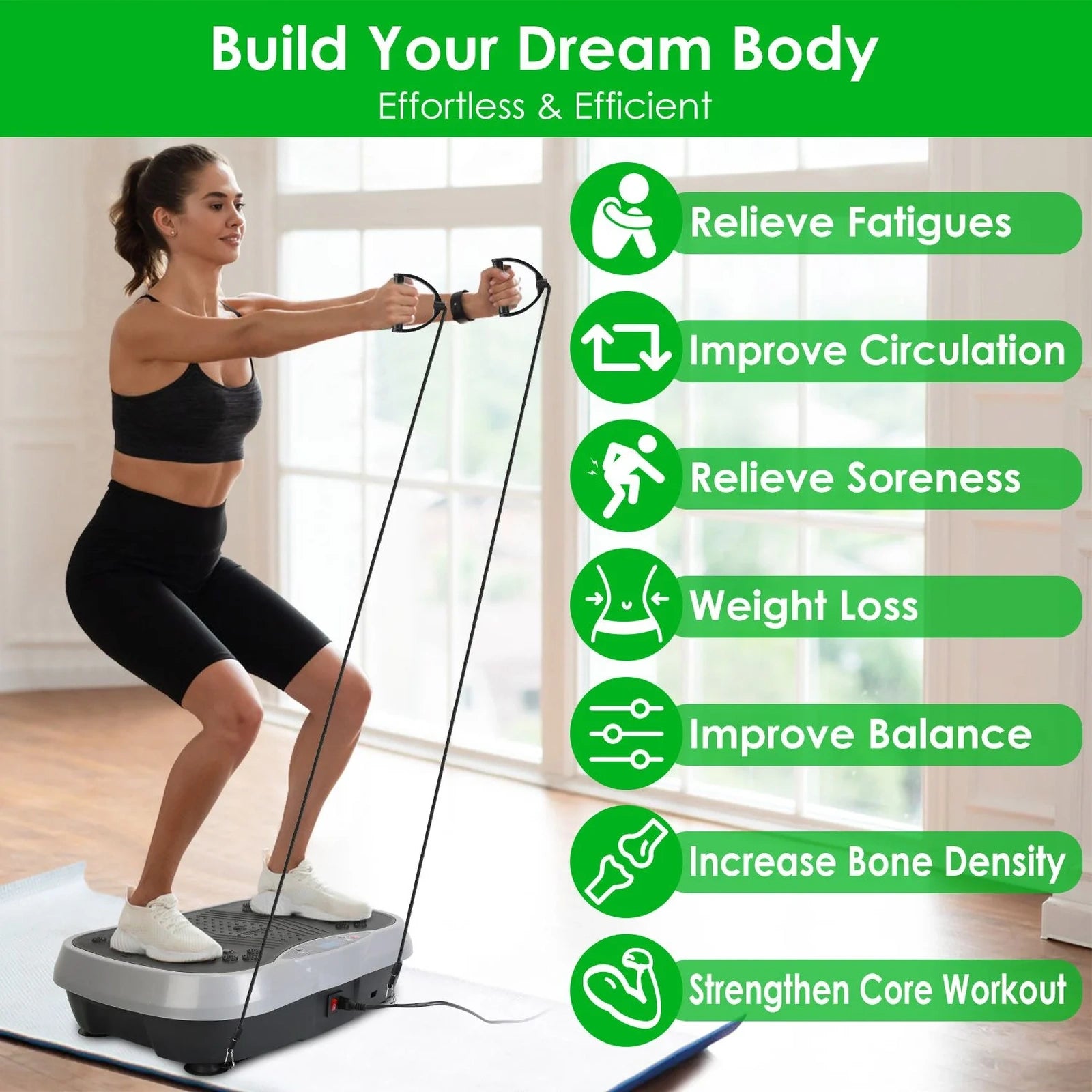 Doba Vibration Exercise Machine With Resistant Bands Remote Control Whole Body Vibration Platform Workout Equipment Home Fitness Training Equipment For Weight Loss Fat Burner