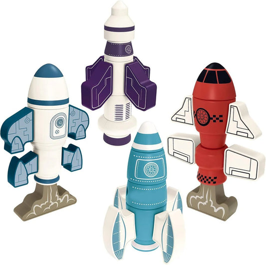 Doba Magnetic Rockets Toy, Magnetic Blocks Stacking Robots for Kids Construction Learning with Storage Box, STEM Educational DIY Puzzle Playset Rocket