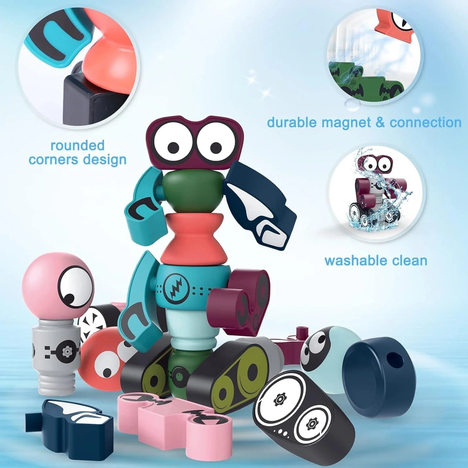 Doba Magnetic Robots, 35PCS Magnetic Blocks Set for Kids with Storage Box, Stacking Robots Toy STEM Educational Playset